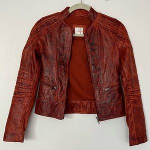 Parker Motorcycle Leather Jacket in Red Size XS